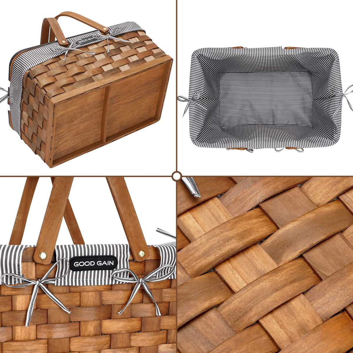 Romantic Woodchip Picnic Basket For 4 Persons-Gray