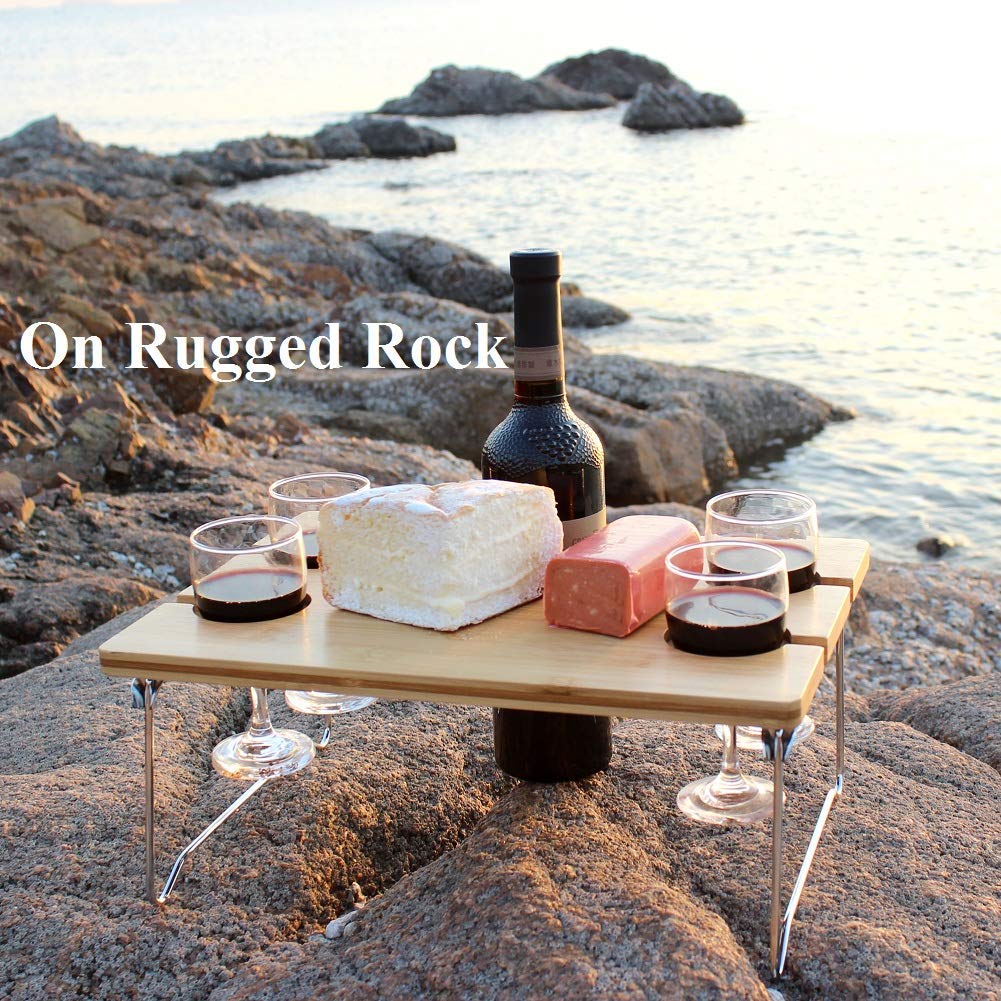HappyPicnic® Portable and Foldable Wine Table For 4