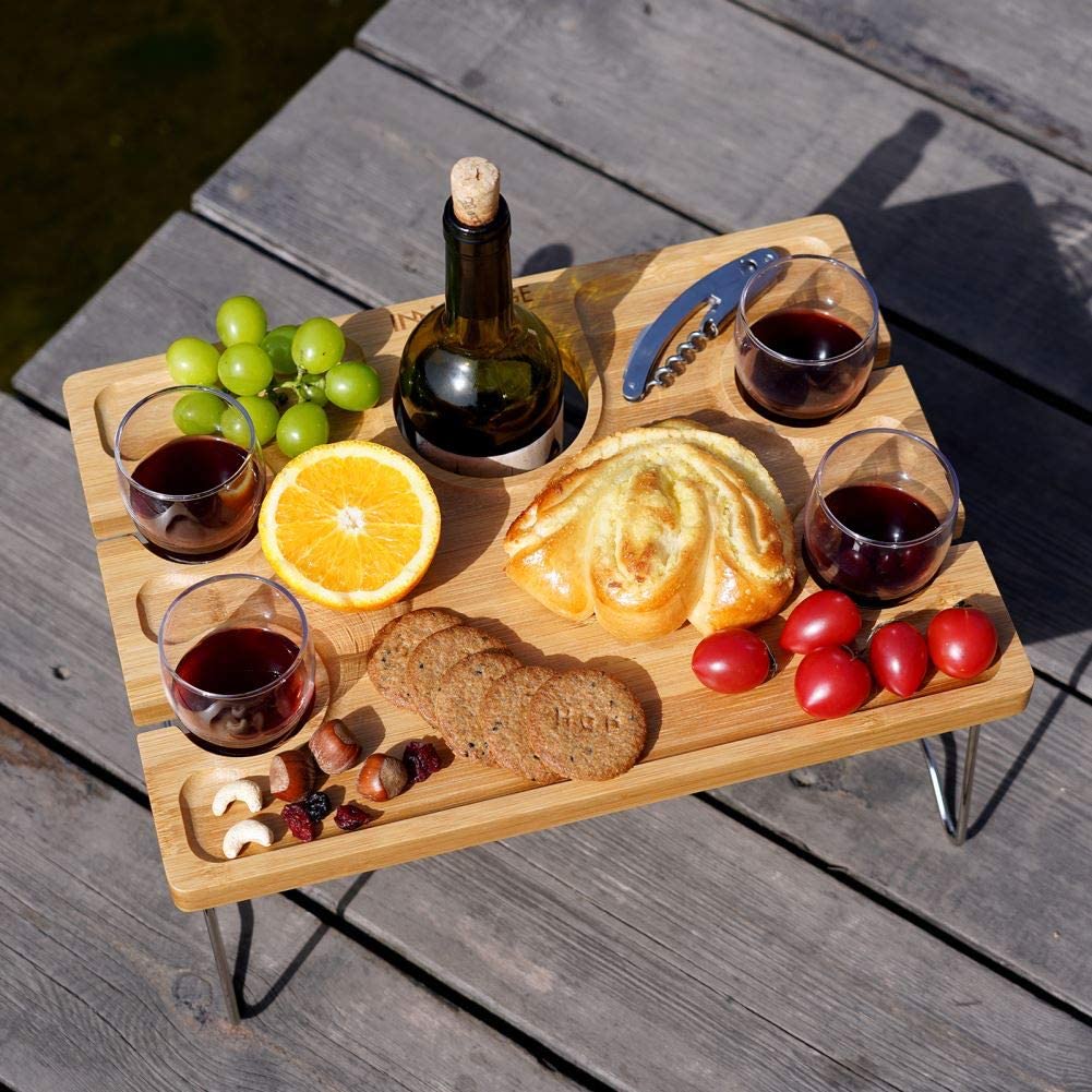 HappyPicnic® Portable and Foldable Wine Table For 4-Thickened
