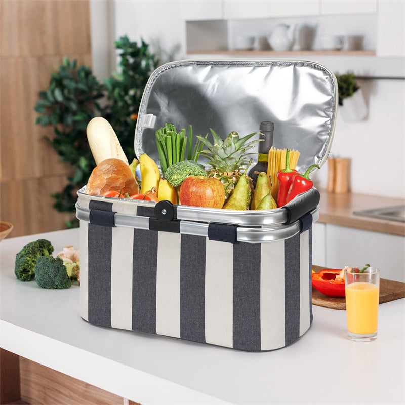 Leakproof Picnic Cooler with Waterproof Beach Blanket-Navy Stripe