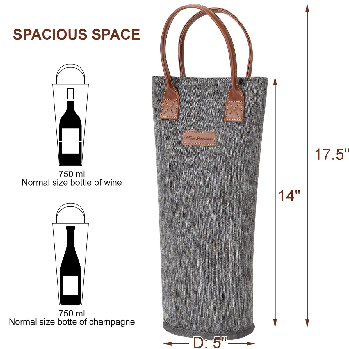 Single Bottle Insulated Wine Tote-Grey