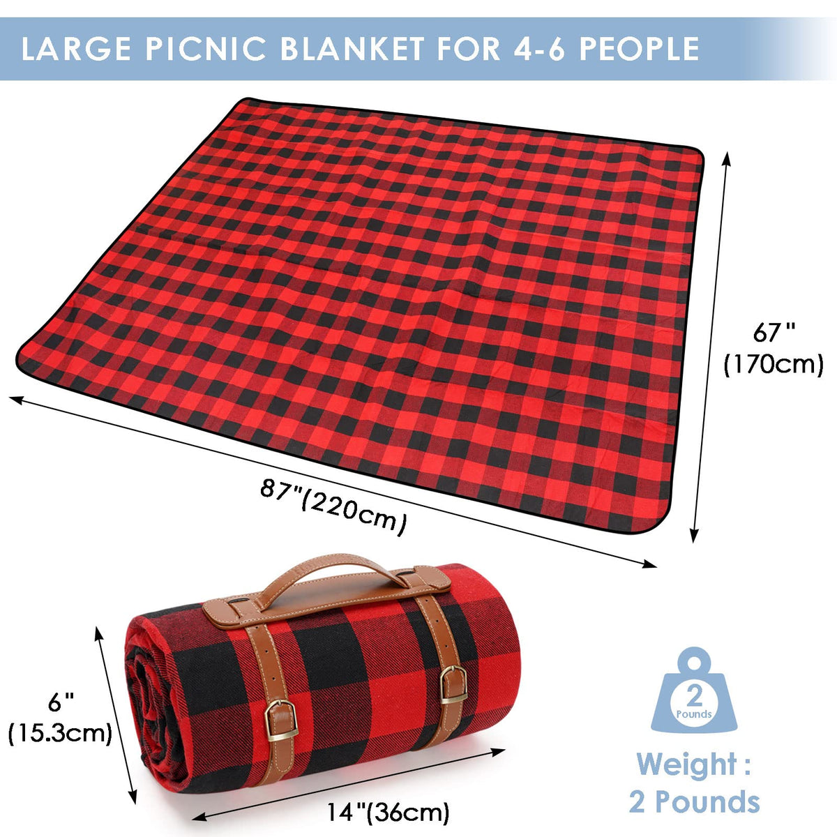 Waterproof Picnic Blanket-Red Plaid