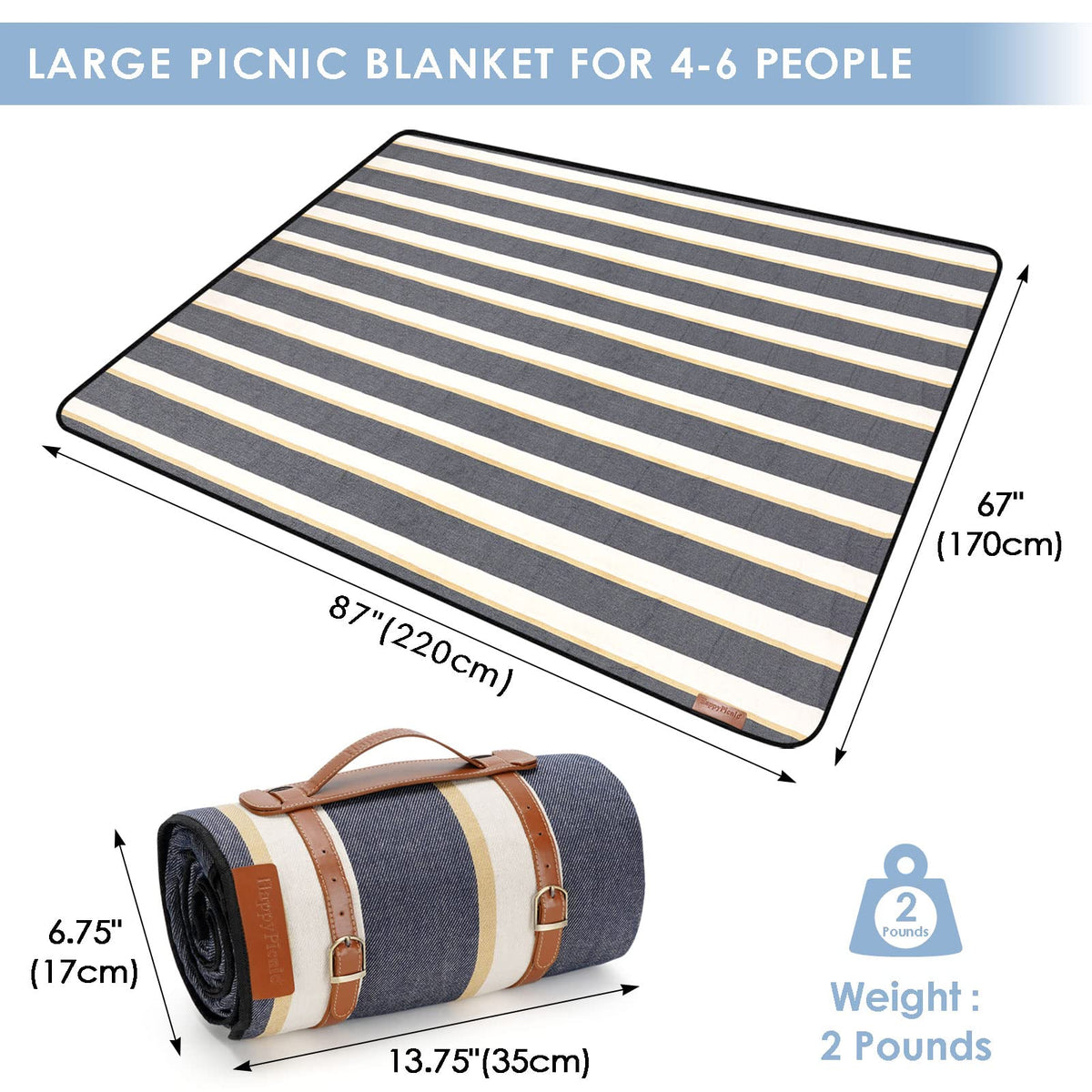 Waterproof Picnic Blanket-White Stripe