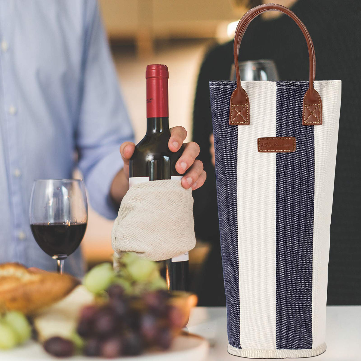 Single Bottle Insulated Wine Tote-Wide Srtipe